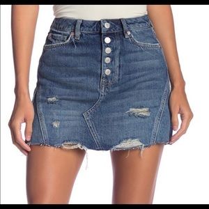 FP We The Free Breezy Button Fly Denim Mini Skirt
